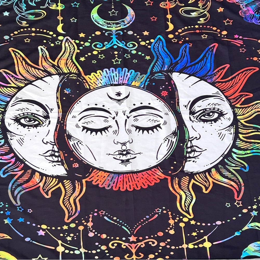 Colorful Sun and Moon Tapestry Psychedelic Mystic Wall Hanging Tapestry 59”x39”